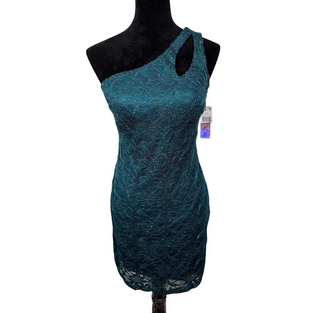 New with tags! BCX Size 1 Emerald Green One Shoulder‎ Lace Cut Out Mini Bodycon
